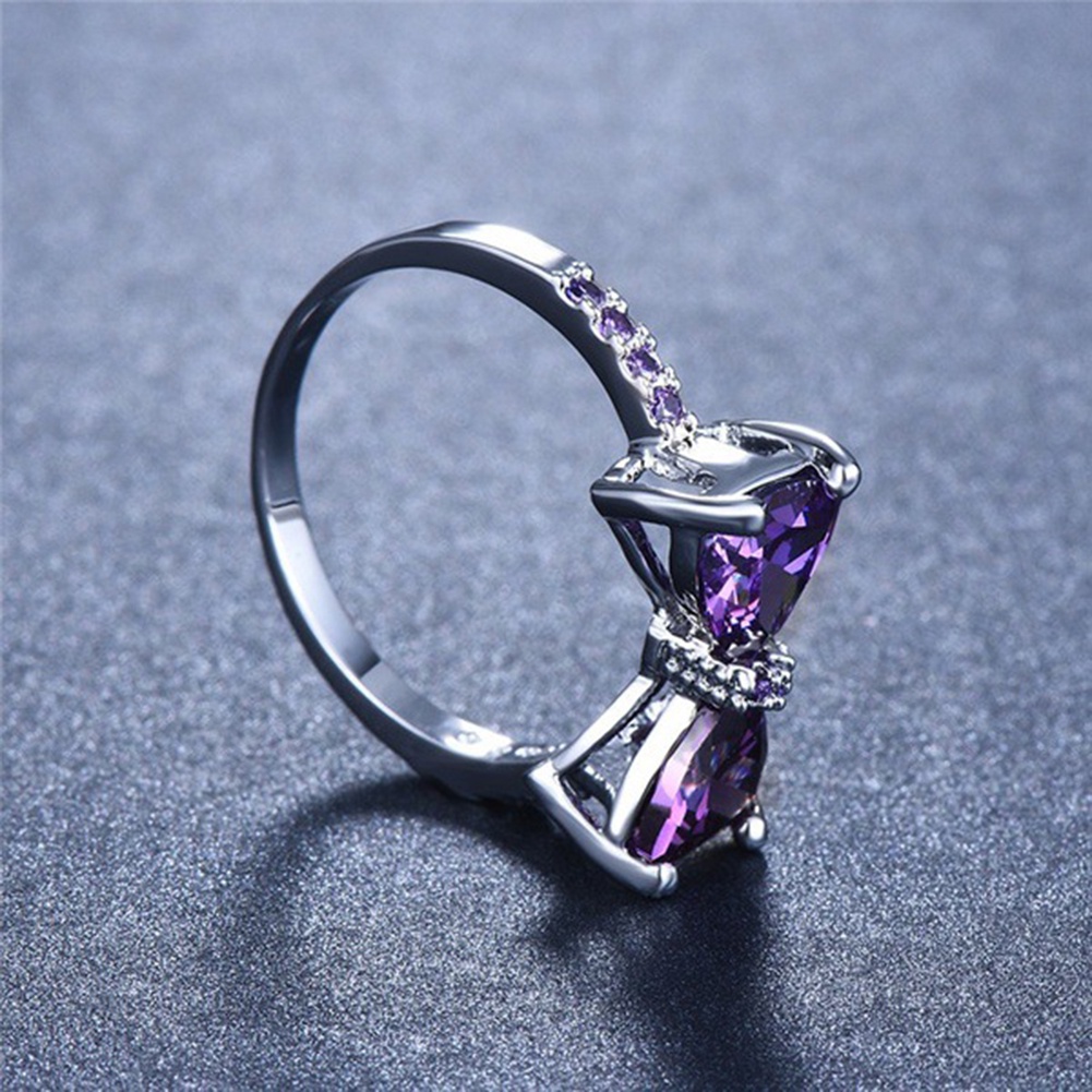 Hu Hu Hu Hu Hu Alat Bantu Pasang Kacamata♡ Cincin Wanita Hias Batu Amethyst Imitasi Bentuk Pita Untuk Pesta Pernikahanpertunangan
