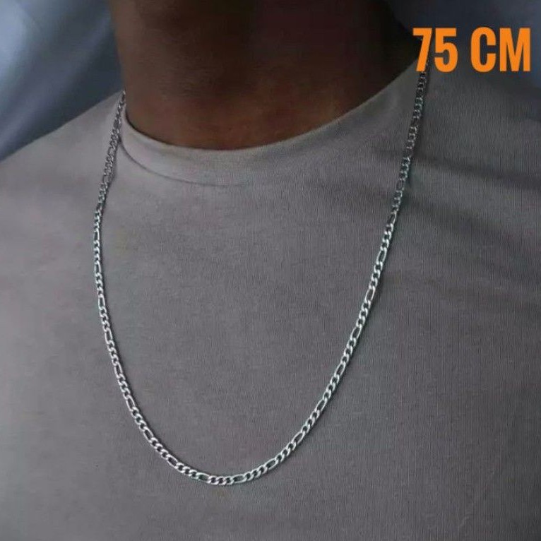 Kalung Titanium Pria Rantai Pipih silver anti karat selamanya Di jamin