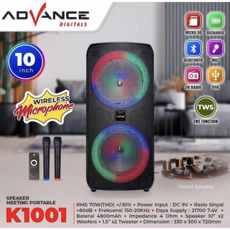 SPEAKER AKTIF ADVANCE K 1001 10 INCHI FREE 2 MIC
