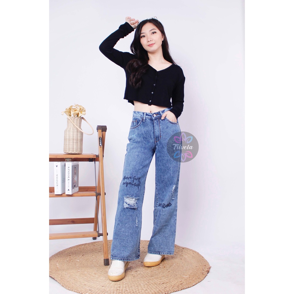 TRIVELA - Highwaist Loose Jeans Nevermind / HW LOOSE JEANS BOYFRIEND BORDIR