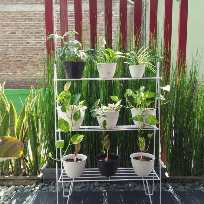 Promo Rak Besi Pot Bunga 3 Susun Tanaman Hias Bunga Minimalis - Hitam
