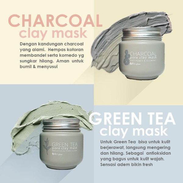 ORI MS Glow Clay Mask / Clay Mask Greentea & Charcoal / Masker Wajah MS Glow Original BPOM / putri.h