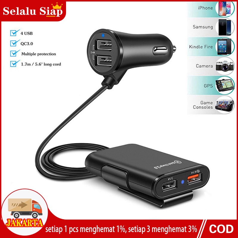 Mobil Charger HP 4 Port USB 2 Port USB HP Car Charger Super Fast Charging 3.1A Qualcomm QC3.0 8A 4 in 1