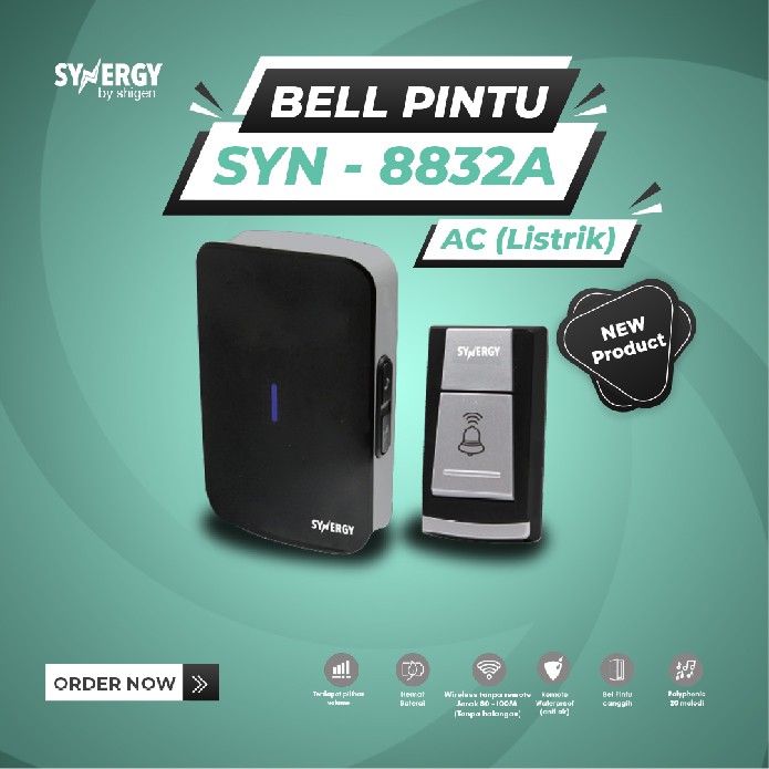 Bel Pintu/DoorBell Wireless SYNERGY by Shigen Tanpa Kabel SYN-8832A/AC