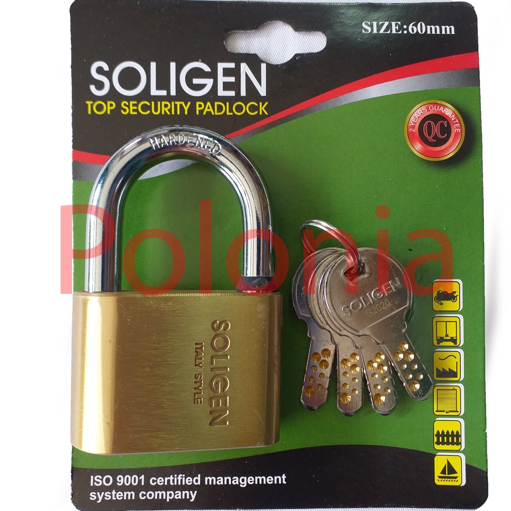 Soligen Gembok 60mm Pendek Kuningan Computer Key