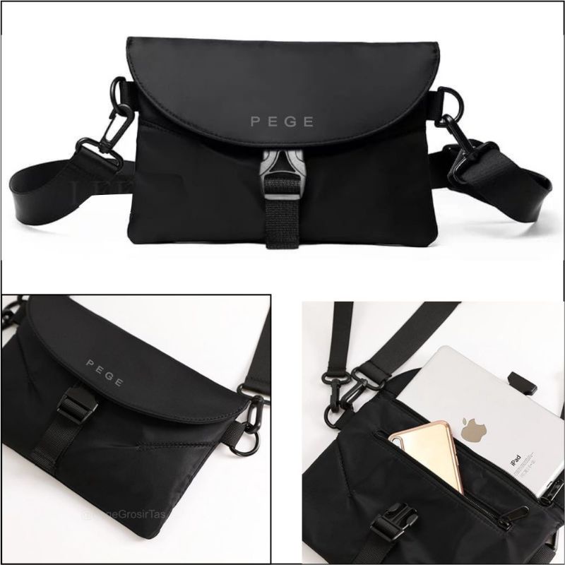 Tas Selempang Korea CROS Hitam Kanvas Shoulder Bag Import Tas Bahu Sling Bag Zipper Korea Style Murah -BG321