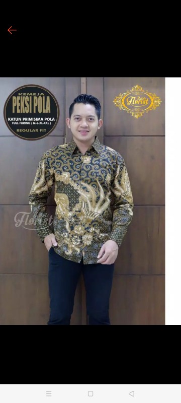 Peksi Pola Batik Solo Kemeja Pria Full Furing Katun Cabut Primisima Pola
