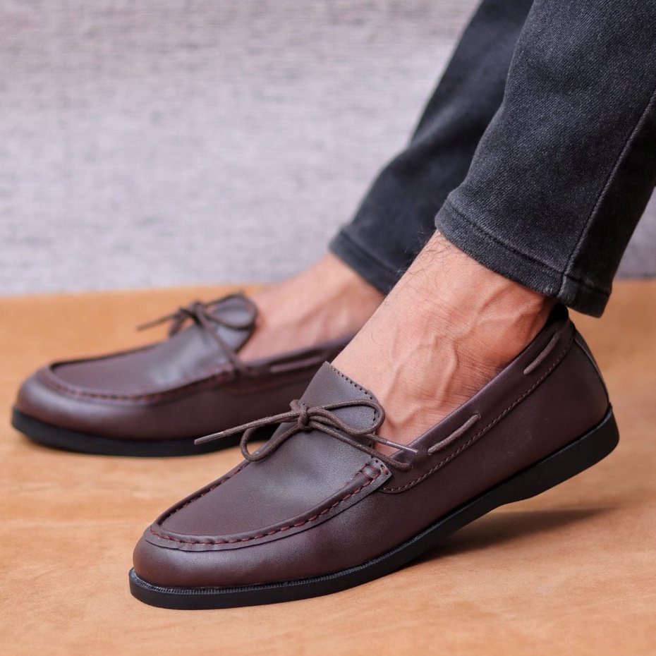 MORY Sepatu Kasual Slip On Pria Hitam Tali Kulit Sintetik Semi Formal Pantofel Kerja Kantor Kuliah