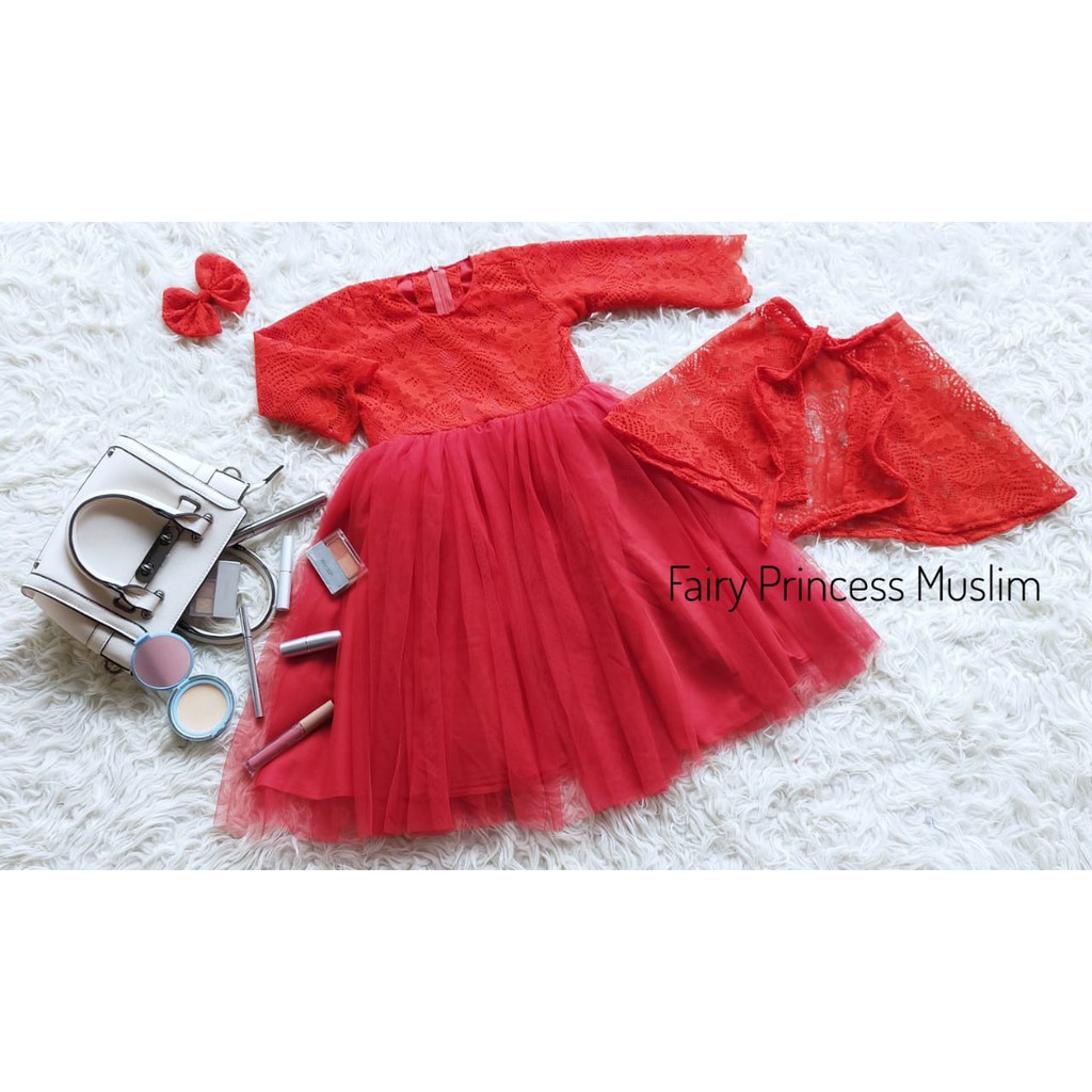 DRESS FAIRY MUSLIM ANAK WARNA MERAH 8-10 TAHUN/KOSTUM NEWBORN/GAMIS NEWBORN/BAJU NEWBORN/GAMIS ANAK/