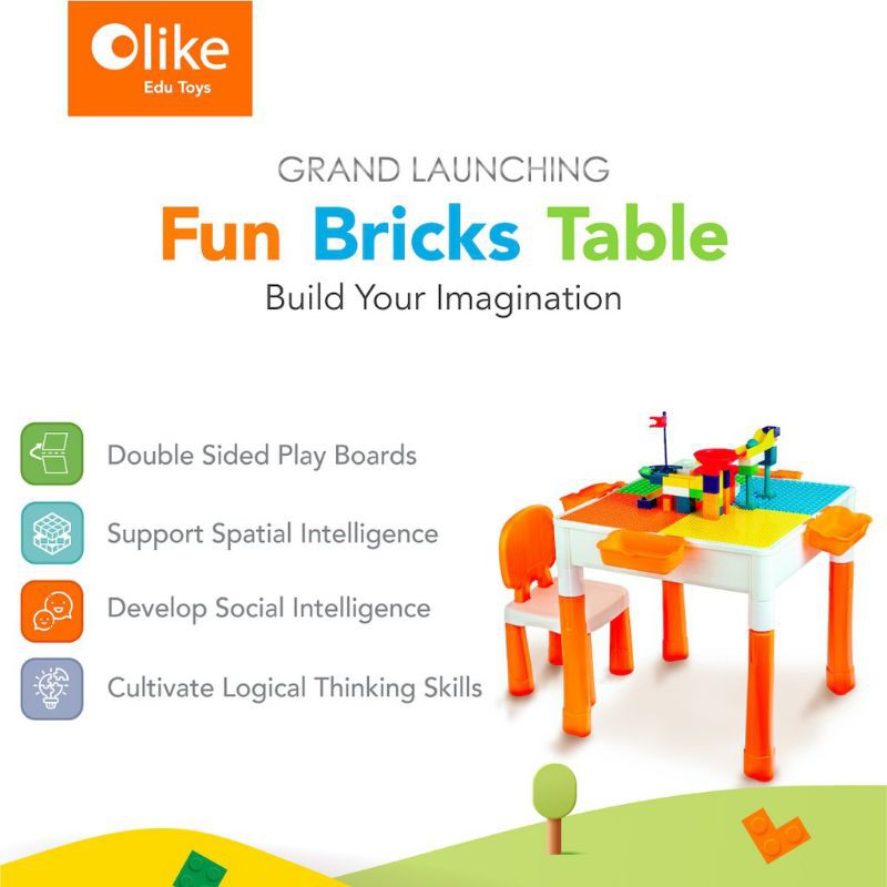 OLIKE FUN BRICKS TABLE / Mainan Edukasi Anak / Meja Belajar Bermain Multifungsi / Bergaransi Resmi