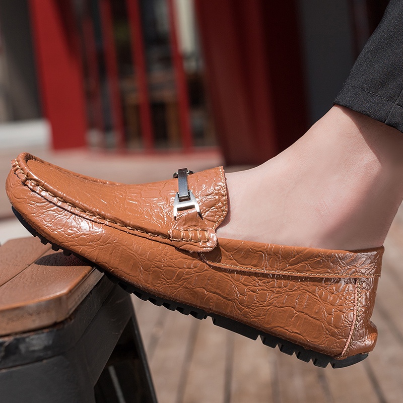 100% ASLI KULIT Sepatu Pantopel Pria Motif Kulit Buaya Cowok Santai Sepatu Slip On Import Sepatu Murah Keren 105