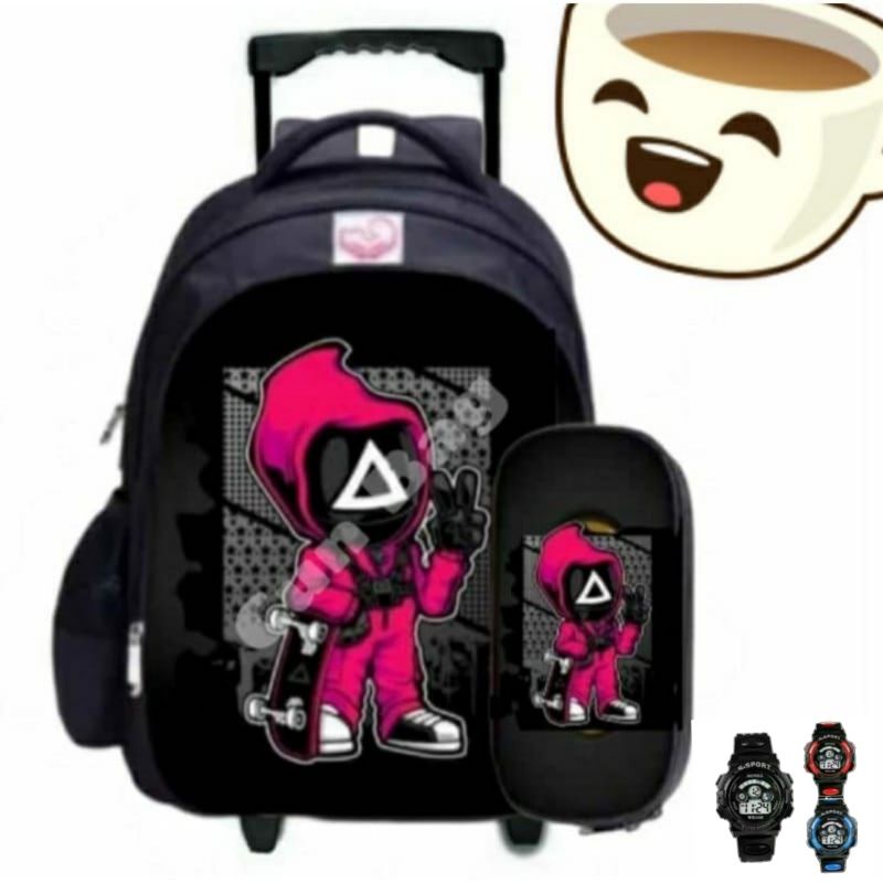 Troly Ransel Roda Avengers bonus Jam g-sock digital Tas Ransel Troly anak sekolah