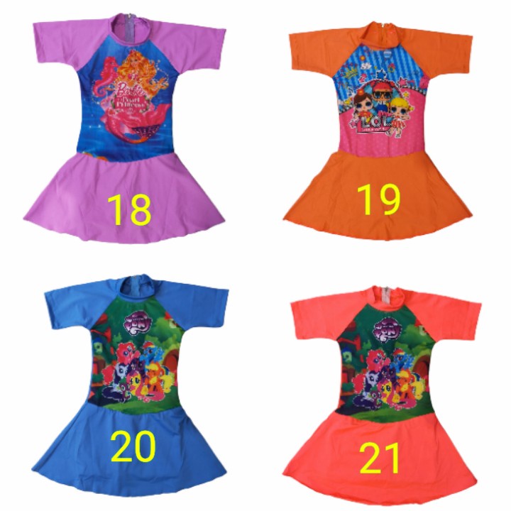 Baju Renang Rok Anak TK/SD Karakter Cewek tergantung berat badan size ukuran M L XL