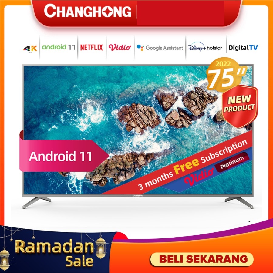 CHANGHONG LED TV 75 INCH SMART TV ANDROID 11 4K UHD 75FT8