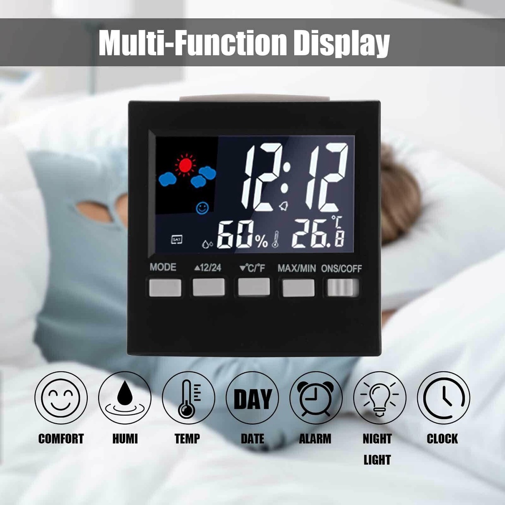 Populer Jam Alarm Digital LED Angka Desktop Clock Thermometer Meteran