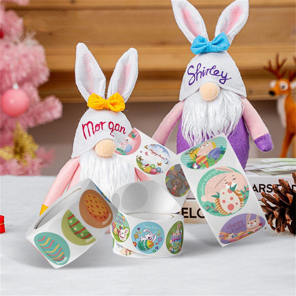 R-flower 500pcs/roll Easter Sticker Gift Packaging Bunny Scrapbooking Happy Easter Telur Paskah Label Stiker