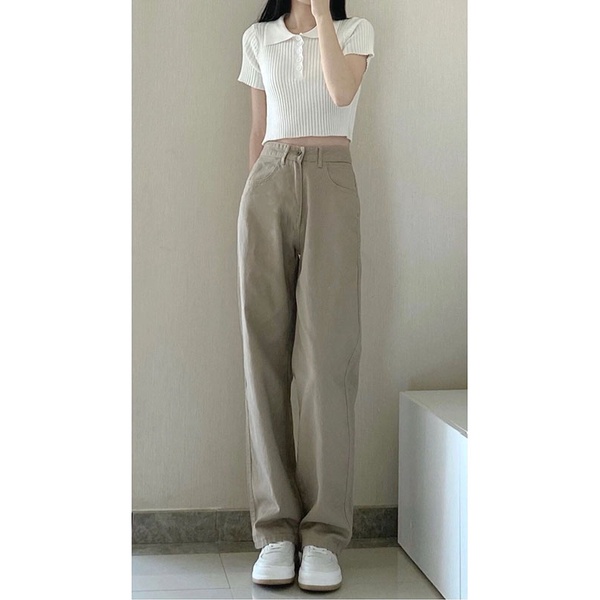 new Khaki korea highwaist kulot celana jeans panjang wanita kekinian