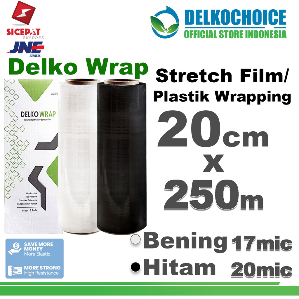 

Plastik Wraping Stretch Film 20cm x 250meter WRAPPING Pembungkus DELKOWRAP / DUS KARGO