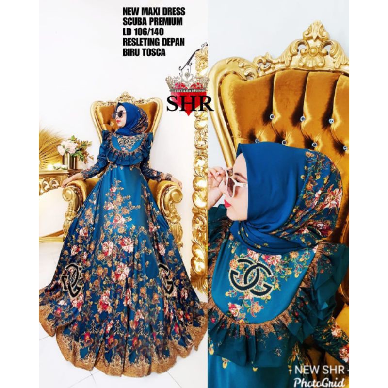 Gamis SHR rumbai premium biru tosca