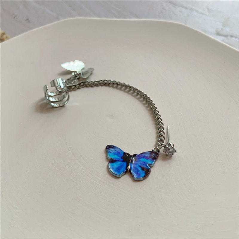 1Pcs Three-dimensional Butterfly Earrings for Women Korean Personality Ear Clip Integrated Tassel Chain Ear Jewelry
