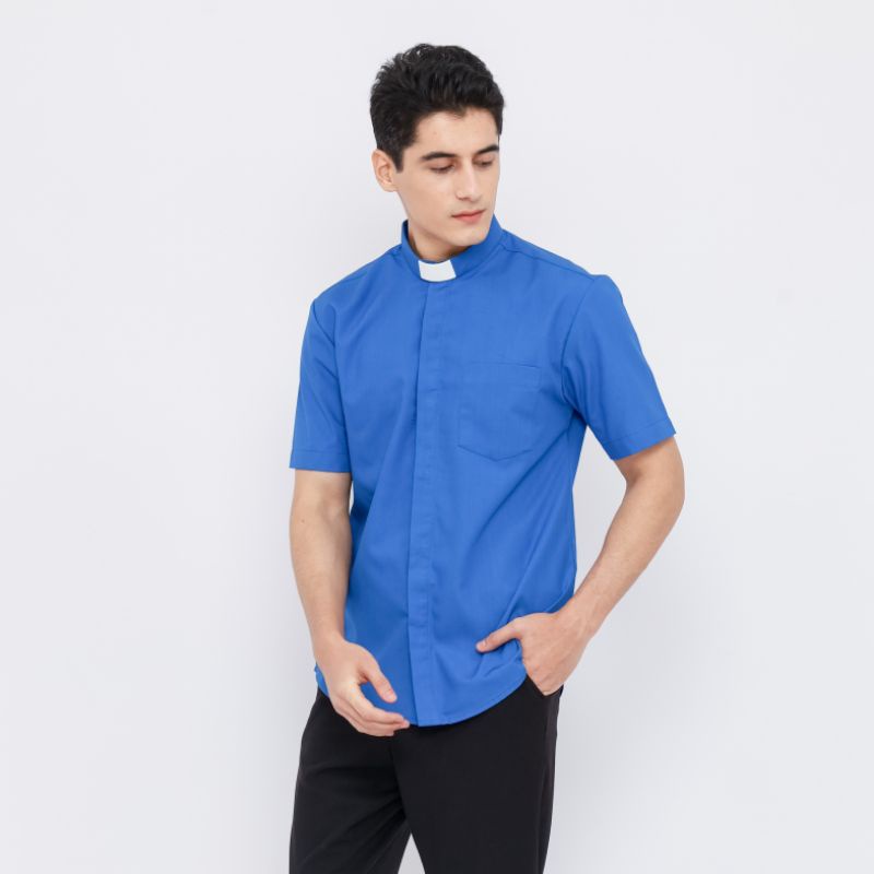 Pendeta - Kemeja Collar Biru Benhur Polos - Jos Miracle Bandung - Miracle - JMB