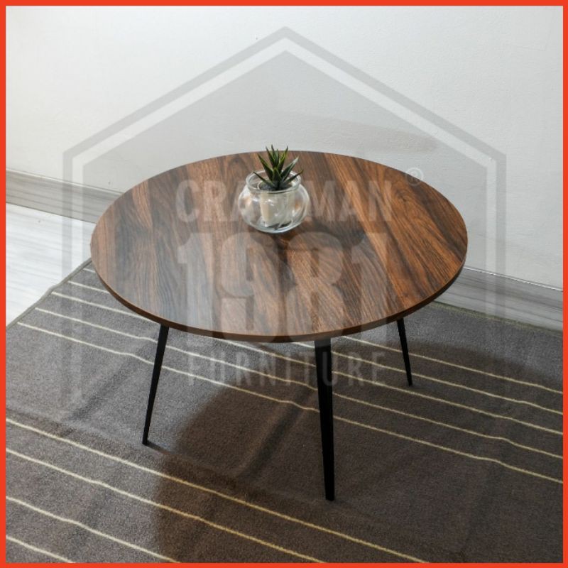 (Diameter 60cm Tinggi 40) Meja Kecil Minimalis Bulat - Meja Lesehan - Meja Makan - Meja Tamu