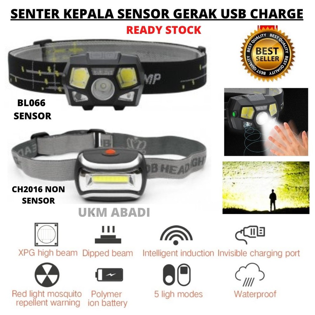 Senter Kepala LED Sensor Gerak USB Charge 10000 Lumens BL066 111107