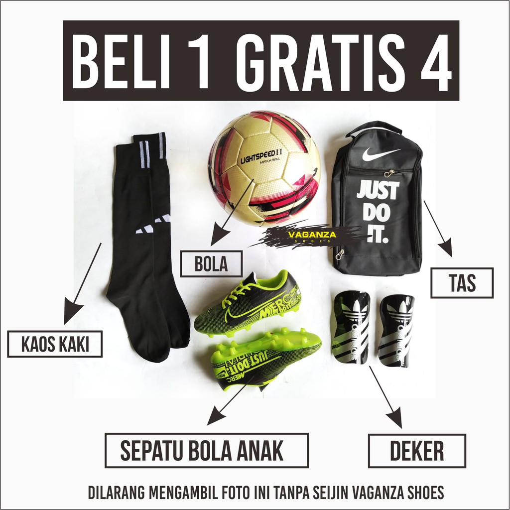 SEPATU BOLA ANAK KECIL JUNIOR BONUS BOLA KAOS KAKI DEKER TASSEPATU