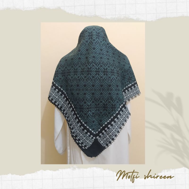 NEW JILBAB HIJAB VOAL MOTIF SYAR'I 130X130 PREMIUM SQUARE LASERCUT KERUDUNG SEGI EMPAT-Shireen biru tua