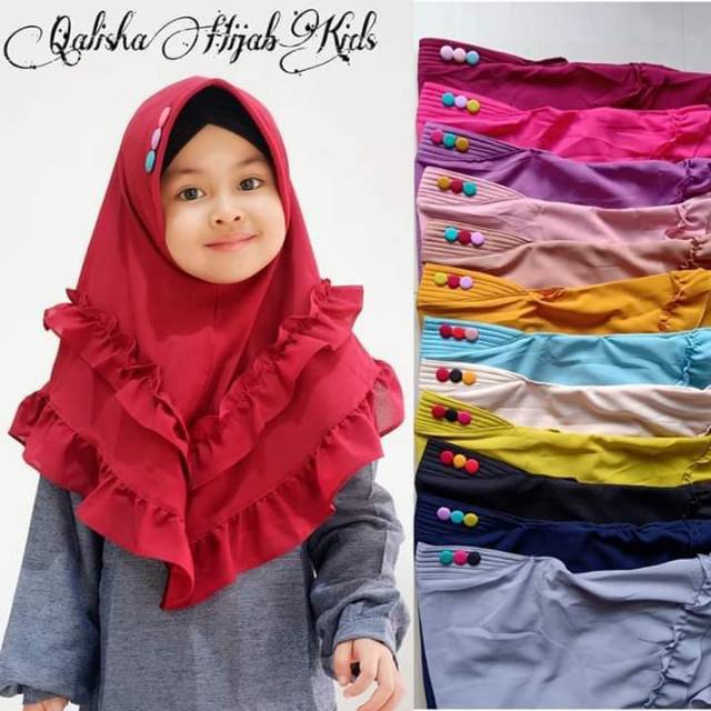 ALFATIH STORE / Jilbab Anak Rempel 2 Layer Ped Kancing 3 / hijab jilbab Anak Murah