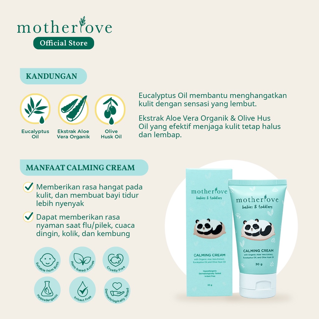 Motherlove Calming Cream 30 g babies &amp; toddlers Alergi Minyak Telon Kayu Putih Krim Hangat Untuk Bayi Masuk Angin Batuk Pilek Kulit Sensitif