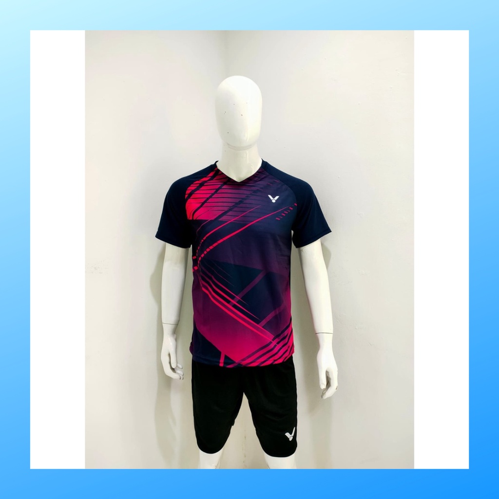 Kaos bulutangkis pria setelan baju celana badminton jersey wanita dewasa t-shirt outfit seragam jarsey kostum olahraga pakaian apparel sport jersy bulu tangkis casual jersi sudirman thomas uber cup print custom suit V142 navy polos