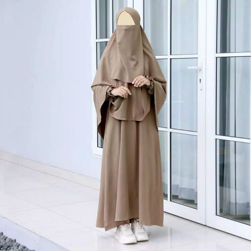Gamis Syari Polos Set Jilbab Plus Cadar Gamis Simple Gamis Syari Set Khimar Gamis Set Cadar