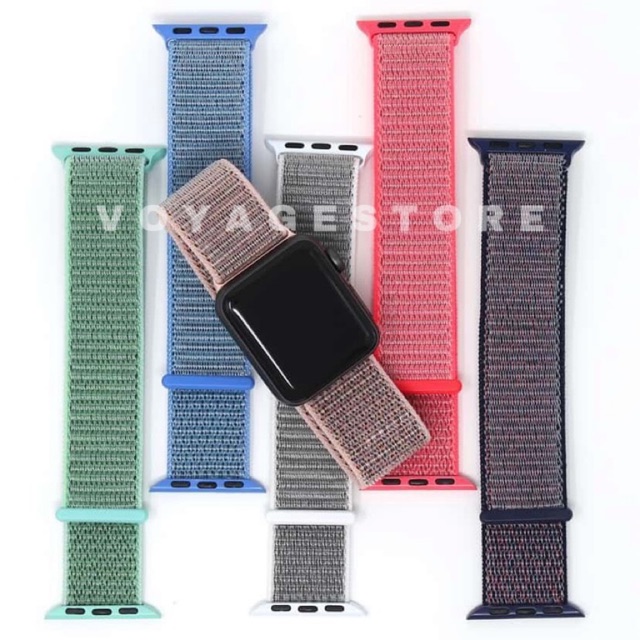 Strap apple watch woven nylon loop sport iwatch pink sand 3 4 5 SE 38mm 40mm 42mm tali kanvas canvas