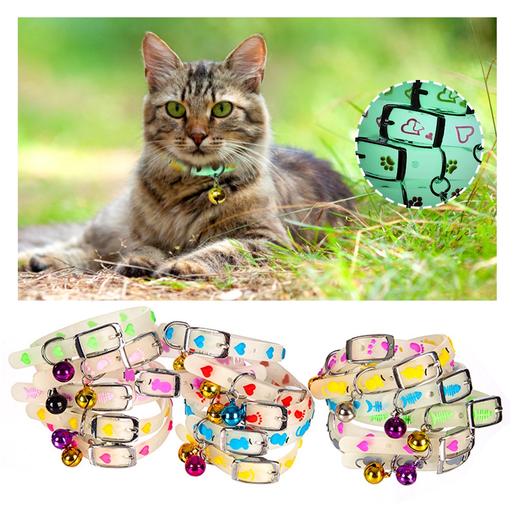 【TK】Adjustable Pet Glowing Collar With Bell Buckle Neck Strap Puppy Luminous Collar Cute Dog Cat Collar Glow At Night Pet Supplies