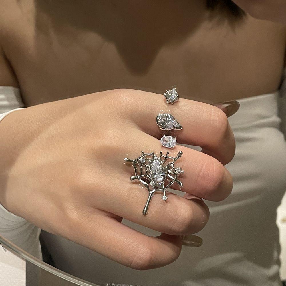 Mxbeauty Cincin Gadis Hadiah Pesta Laba-Laba Keren Zirkon Terbuka Perhiasan Fashion