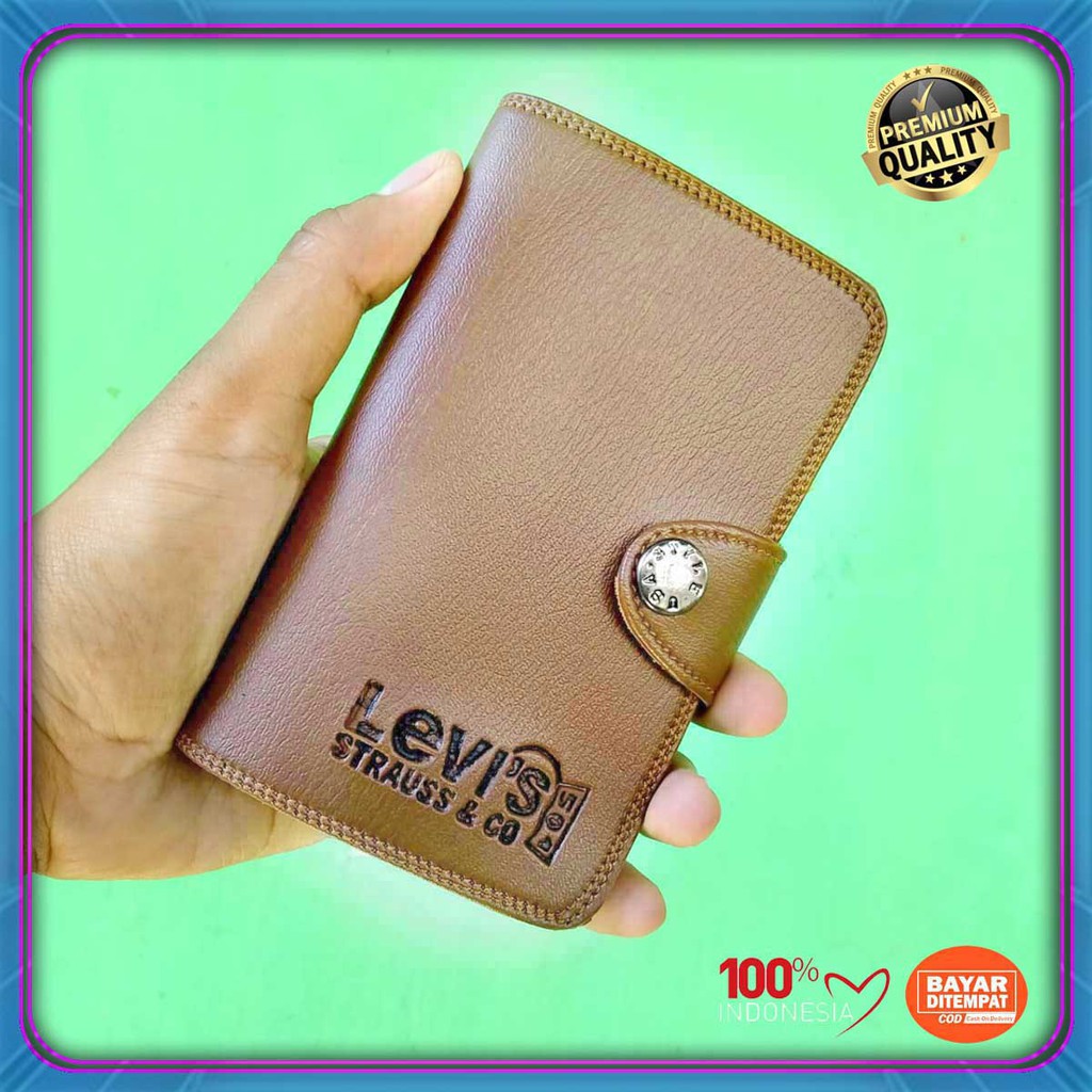 Dompet cowok Kulit sintetik kancing 3/4 Levi's Dompet Lipat Termurah Grosir