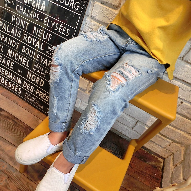 IELGY Celana  Panjang  Jeans Anak Gaya Korea Model Sobek 