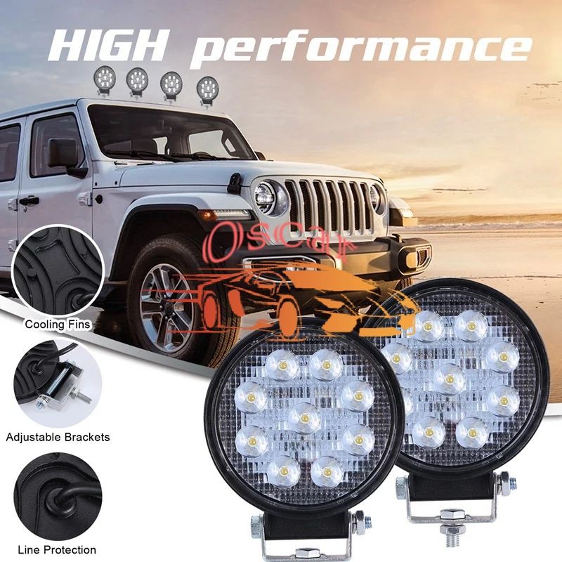 Lampu Tembak Sorot LED Worklight 16Mata 27Watt 12V&amp;24V Kotak&amp;Bulat Mobil&amp;Motor