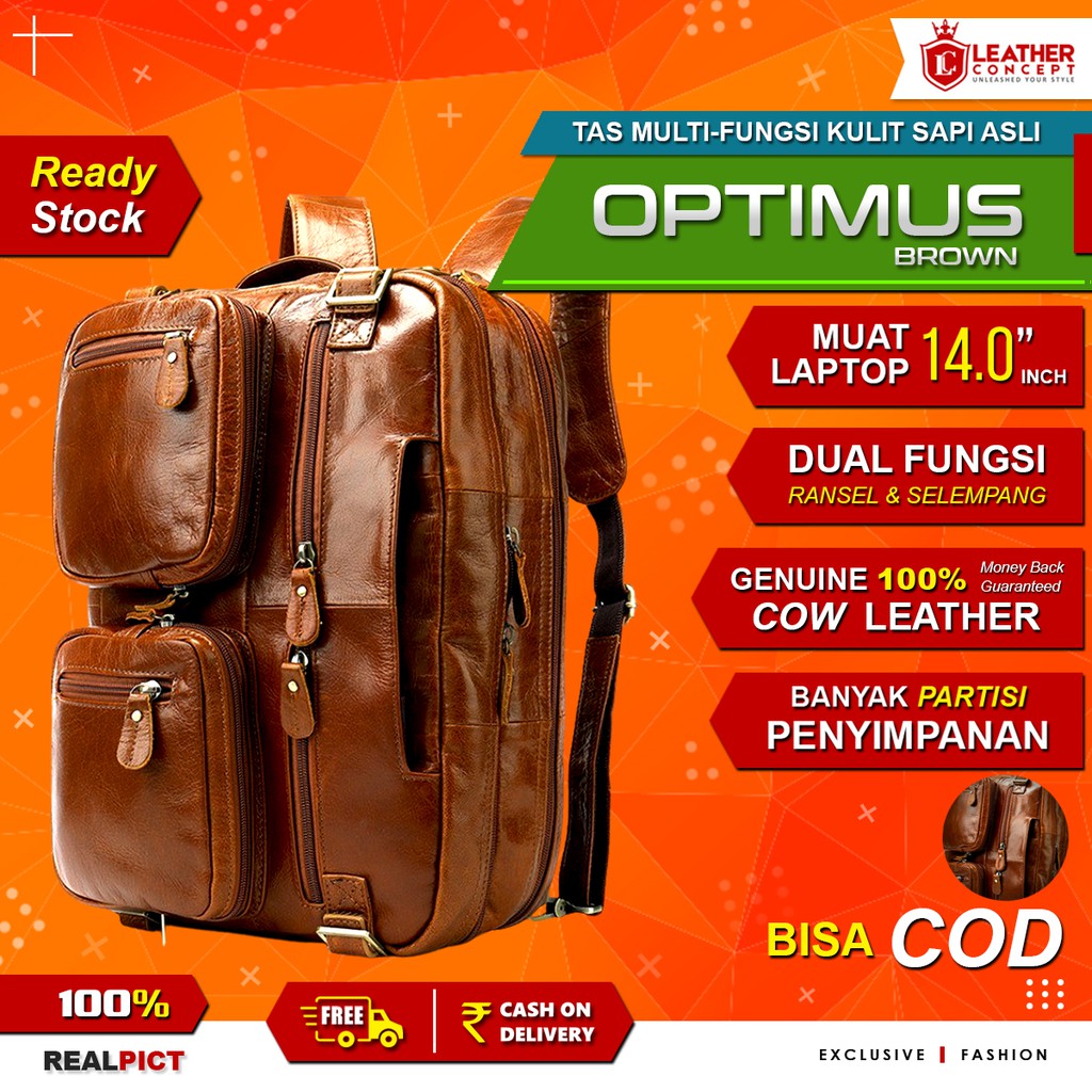 Tas 2 in 1 - Tas Ransel &amp; Tas Selempang Kulit - OPTIMUS by Napoleon