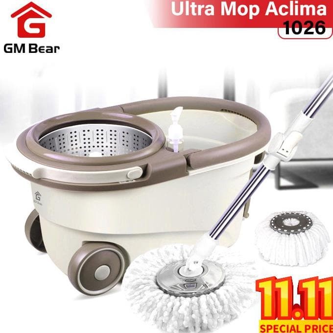 Mop / Super Mop / Spin Mop Alat Pel Lantai Big Round Mop With Bucket Roda Besar