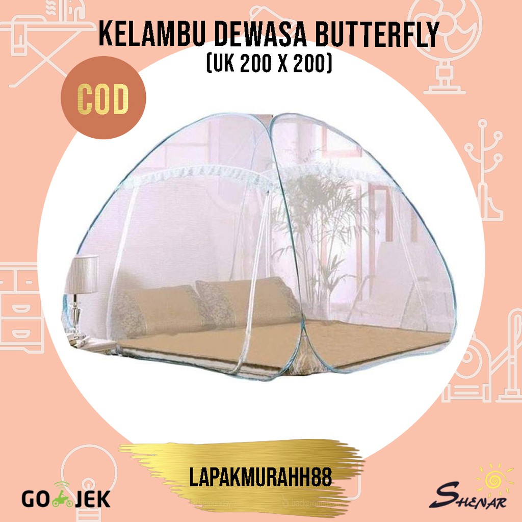 NEW READY!! KELAMBU BUTTERFLY ( ANTI NYAMUK ) KASUR TEMPAT TIDUR / KELAMBU LIPAT / KELAMBU TIDUR ( 200 X 200 )