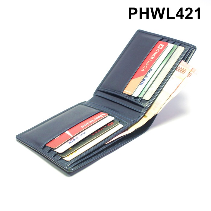 dompet pria kulit sapi asli warna biru tua bifold wallet - PHWL421