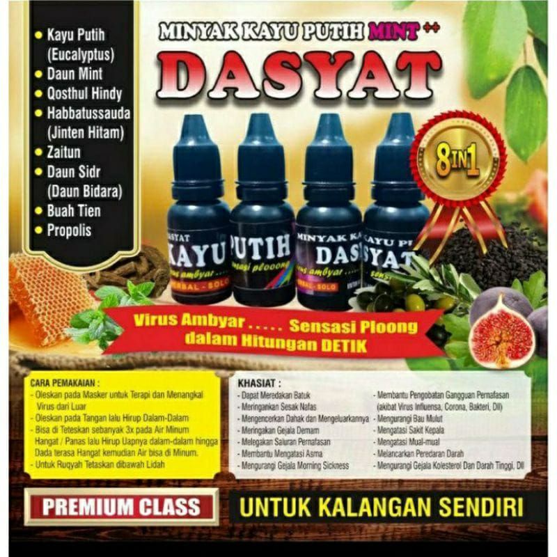 MINYAK KAYU PUTIH PLUS QUSTHUL HINDI TETES HERBAL OBAT ANOSMIA HILANG PENCIUMAN DAHSYAT DASYAT 8 IN 1