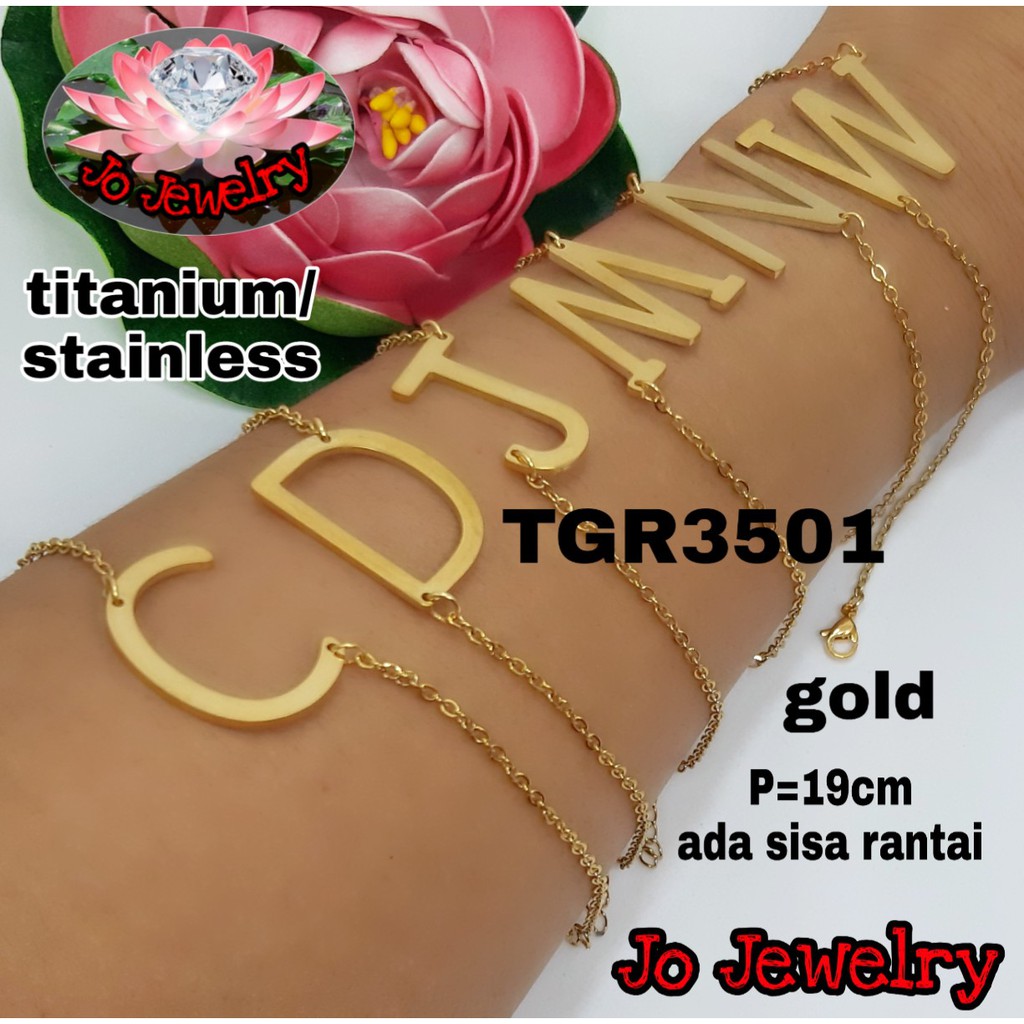 Stainless steel / titanium gelang huruf initial