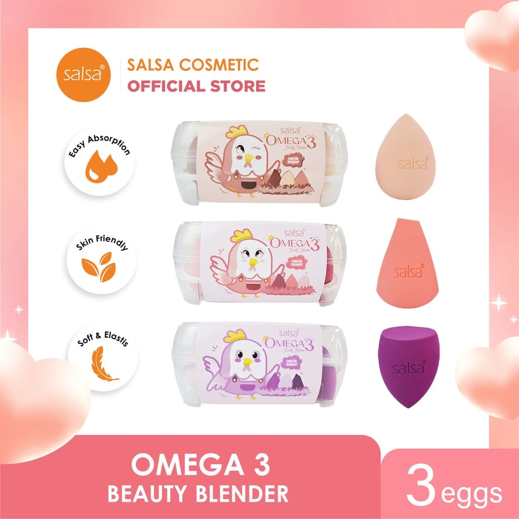 ✿ELYSABETHME✿ Salsa Beauty blender OMEGA isi 3 pcs spons bedak foundation lembut bisa mengembang kalau kena air