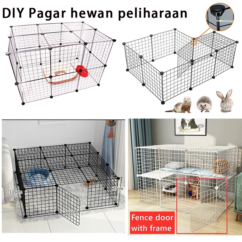 DIY Pet cage /Kandang pagar/Kandang Umbar Besi Lipat -Anjing Kelinci Kucing Hamster Kura-Kura Pagar Gratis （Palu konektor stiker tali kunci）-3