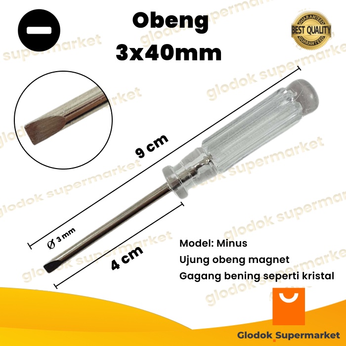 Obeng Crystal Mini Minus Transparan Diameter 3mm Panjang Besi 4cm Magnet