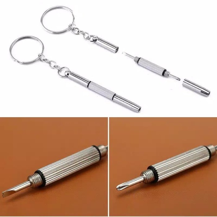 Gantungan Kunci Obeng Plus Minus Mini Screwdriver Keychain EDC 4in1