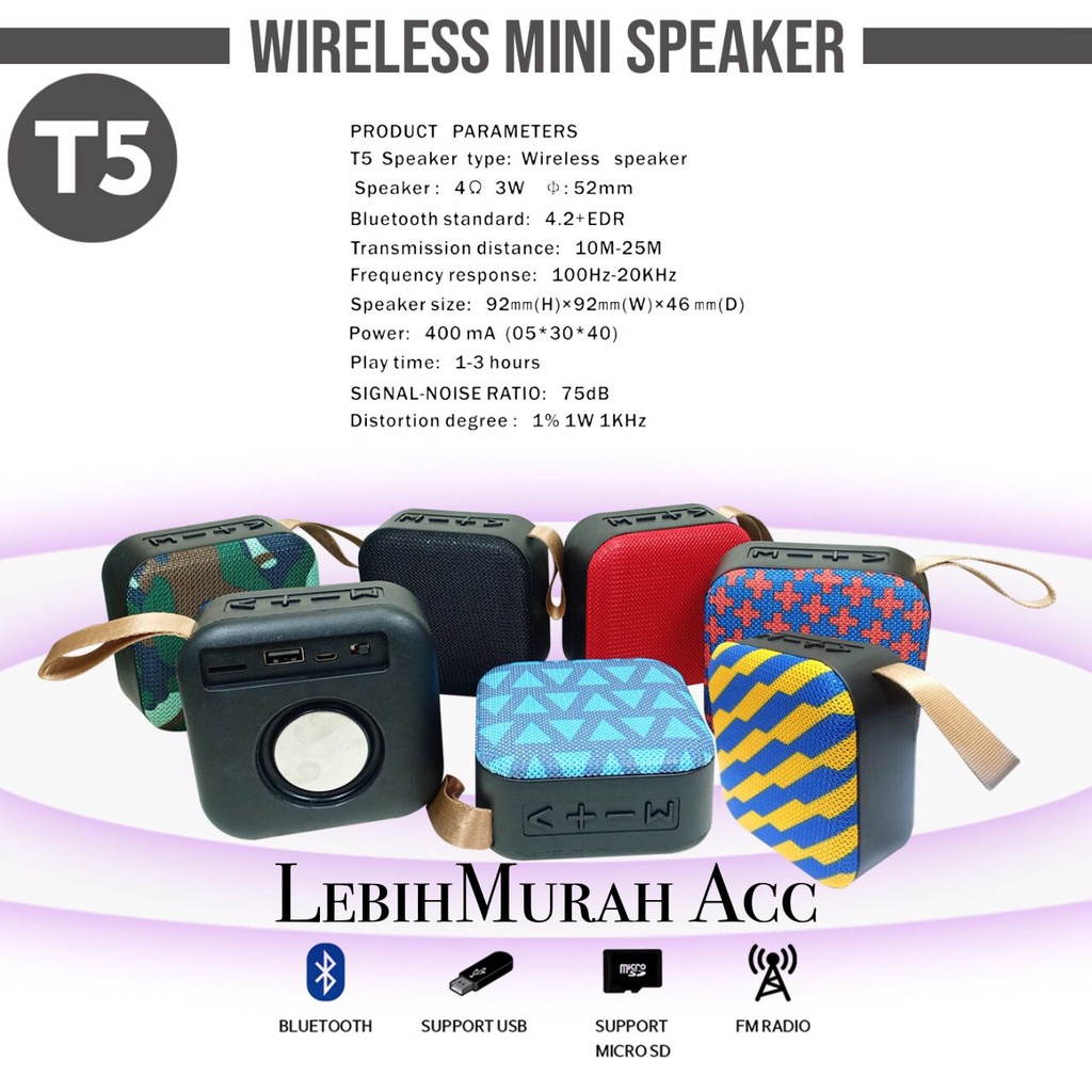 MINI Speaker Bluetooth JBL T5 Wireless Portable T5A  Speaker Aktif Belakang Subwofer